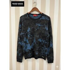 HUGO Hugo Boss Men’s Black Blue Logo Pullover Crewneck Sweater Medium